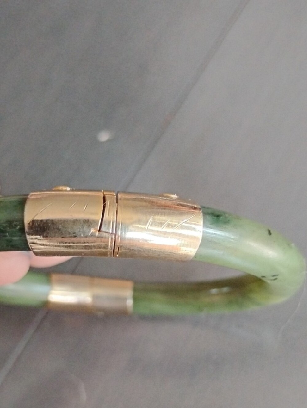 Green Jade Bangle Bracelet with Gold Accents - Picture 4 of 6